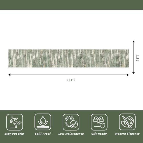 Washable 3x20 Hallway Runner Rug - Extra Long Modern Abstract Kitchen Rugs with Non Slip Backing Soft Low Pile Living Room Bedroom Carpet Durable Indoor Home Decor Floor Mat for Bathroom 3x20 Green - Image 2