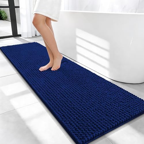 OLANLY Thick Chenille Bathroom Runner Rugs 59x20, Absorbent Bath Mat, Navy by OLANLY