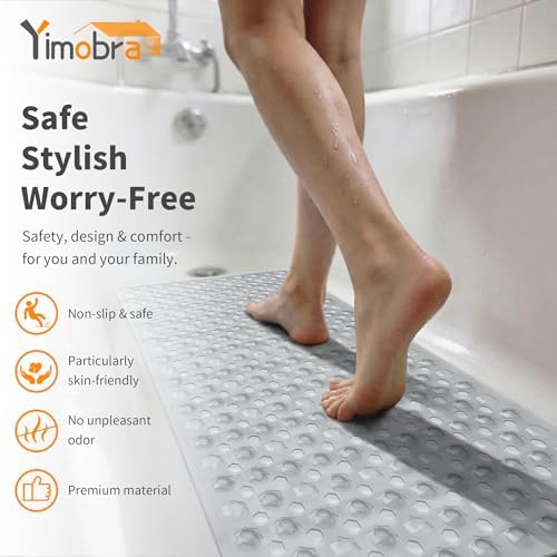Yimobra Bathtub Mat Non Slip, 27.5"X15.5" Machine Washable Shower Floor Mat, Soft on Feet, Bath Mat with Drain Holes and Suction Cups, Bathroom Essentials, Clear - Image 3
