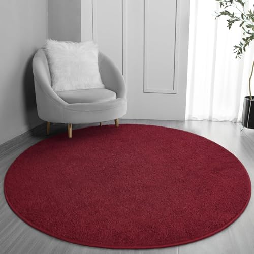 FlyDOIT Round Area Rugs for Bedroom Living Room, 6x6 Rose Red Super Soft Comfy Thickened Memory-Foam Indoor Circle Carpets, Modern Aesthetic Minimalist Carpet for Boys Girls Adults Nursery Home Décor by FlyDOIT