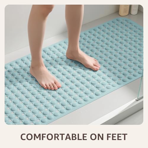 OTHWAY Bath Tub Shower Mat Non Slip, Bathtub Floor Liner Mats for Inside Shower Bathroom, Suction Cups and Drain Holes for Feet Scrubbing, Machine Washable, Soft on Feet, 35x16 Inch, Light Blue - Image 5