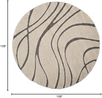 SAFAVIEH Florida Shag Round Rug 9', Soft Plush Cream & Grey SG471-1180 - Image 2