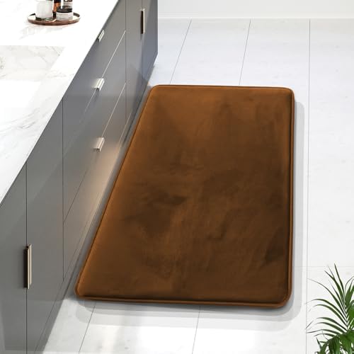 Clara Clark Bathroom Rugs, Velvet Memory Foam Bath Mat, Non-Slip Bath Rugs, Machine Wash, Dries Quickly, Ultra Soft Plush Bath Mats for Bathroom, 24 x 36, Brown by ClaraClark