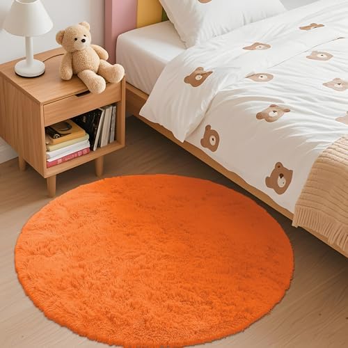 OLANLY Orange Round Rugs for Bedroom - Machine Washable, 3 ft Circle Area Rugs for Living Room, Soft and Fluffy Shaggy Carpet for Teen Girl and Boys, Nursery Rooms, Dorms, Home Decor Aesthetic - Image 3