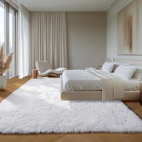 ONASAR White Rugs for Living Room 5x8, Fluffy Shaggy Area Rug for Bedroom, Ultra Soft Plush Large Floor Carpets for Baby Kids Girls Boys Teen Playroom Dorm Nursery Bedside Home Office Decor - Image 5