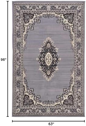 Unique Loom Reza Collection Traditional Persian Style Area Rug, Rectangular 5' 1" x 8' 0", Gray/Ivory - Image 3