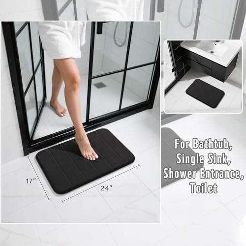 Yimobra Memory Foam Bath Mat, Soft Absorbent Bathroom Rug, 24x17, Black - Image 3