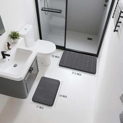 Yimobra Memory Foam Bathroom Mat Set, 31.5 x 20 & 24 x 17 in, Dark Gray - Image 2