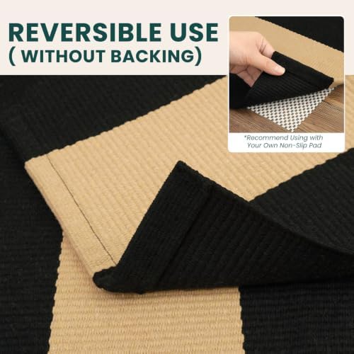 KOZYFLY Striped Rug 2x3 ft Brown and Black Woven Washable Stripes Doormat - Image 4