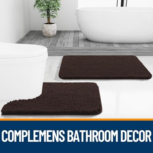 OLANLY Chenille Bathroom Rugs Sets 3 Piece, 36"x24"+24"x16"+24"x20", Brown - Image 6