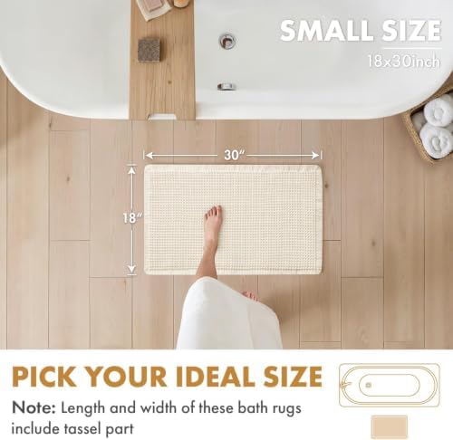 MIULEE Set of 2 Waffle Bathroom Rugs Boho Bath Mat Cream White 18x30 Inch - Image 2