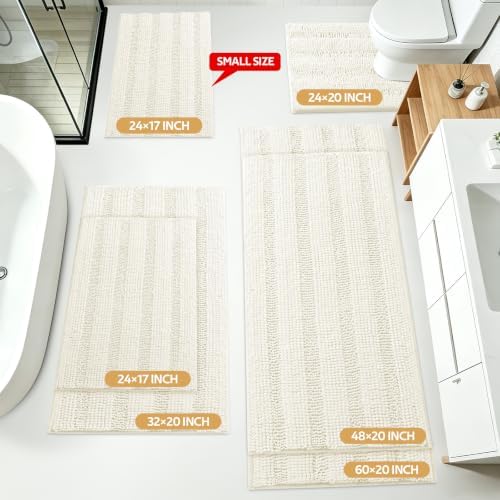 ACCUMTEK Striped Ice Cream Bathroom Rug Set 3 Pieces Ultra Soft, Non Slip Chenille Toilet Mat, Absorbent Plush Shaggy Bath Mats for Bathroom, Bedroom, Kitchen - Image 2