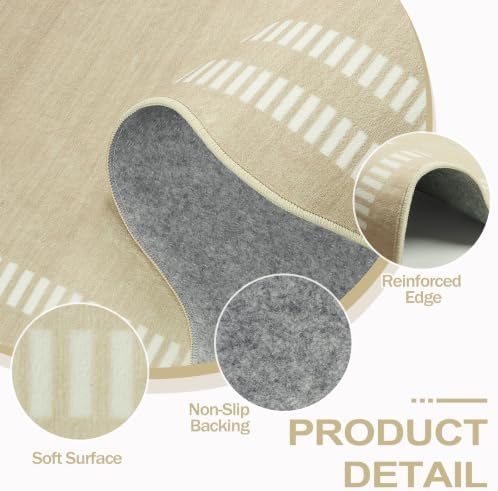 Entryway Round Rug 4ft,Washable Non Slip Neutral Ombre Scalloped Rug - Image 3