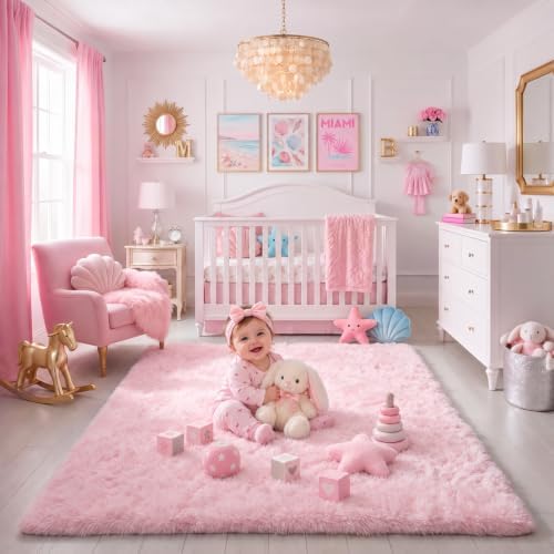 Pink Accent Rugs for Bedroom Girls 2x3 Ft, Kawaii Throw Rugs Barbie Decor - Image 4
