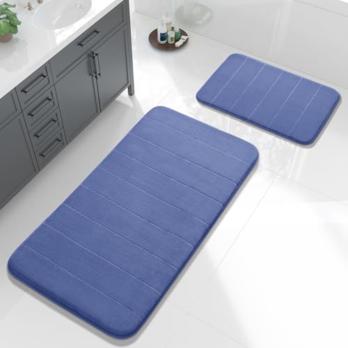 Yimobra Large Memory Foam Bathroom Mat Set, 44 x 24 & 24 x 17 in, Navy Blue by Yimobra