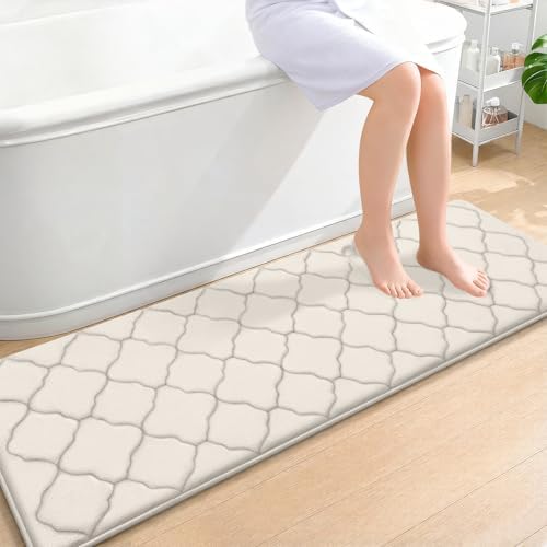 OLANLY Memory Foam Bath Mat Rug 59x20, Ultra Soft Bathroom Rugs, Ivory by OLANLY