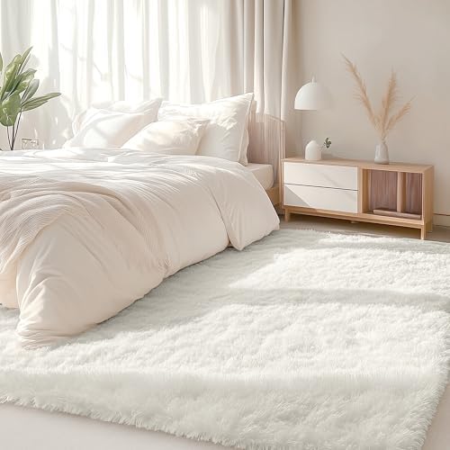 OLANLY 5x7 Machine Washable Large Area Rugs for Living Room, Bedroom, Soft Fluffy Shaggy Bedside Rug, Indoor Floor Carpet for Kids Girls and Boys, Dorms, Nursery, Home Decor Aesthetic, Ivory - Image 3