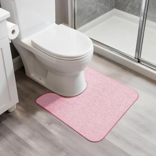 Bosap Toilet Rugs U Shaped Bathroom Rug,Machine Washable Non Slip Quick Dry Super Absorbent Ultra Thin Toilet Mats for Bathroom Toilet.Pink,1'8"x2'(20x24inch) by BosapDirect