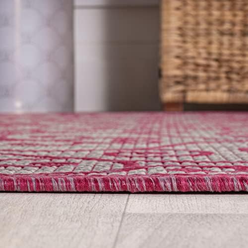 JONATHAN Y Vintage Filigree Indoor Outdoor Runner Rug 2X8 Light Gray/Fuchsia, Madrid Textured Weave for Backyard, Patio, Porch, Easy-Cleaning, High Traffic, Pet-Friendly, Non-Shedding (SMB107I-28) - Image 6