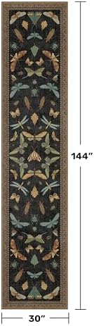 Black Insect 2'6"x12' Washable Extra Long Runner Rugs for Hallways, Non Skid Stain Resistant Wide Rug Runners for Kitchen, Entryway, Mudroom, Dark Cottagecore Boho Butterfly Pattern Indoor Décor - Image 2