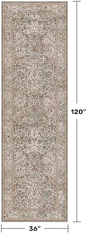 Moss Green 3x10 ft Extra Long Wide Runner Rug for Hallway Non Slip Washable, Large Kitchen Indoor Floor Rugs for Entryway Bathroom Bedroom, Stain Resistant Vintage Neutral Floral Carpet - Image 2