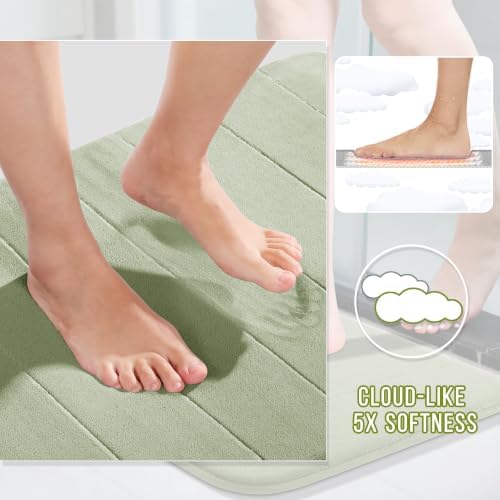 Yimobra Memory Foam Toilet Bath Mat U-Shaped, Soft and Comfortable, Super Water Absorption, Non-Slip, Thick, Machine Wash & Easier to Dry for Bathroom Commode Contour Rug, 24 X 20 Inches, Sage Green - Image 3