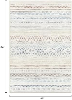 Tortania Area Rug Living Room Rugs- 5x7 Washable Large Soft Neutral Boho Moroccan Bohemian Farmhouse Rug Indoor Floor Carpet for Bedroom Under Dining Table Home Office Decor - Multicolor - Image 2