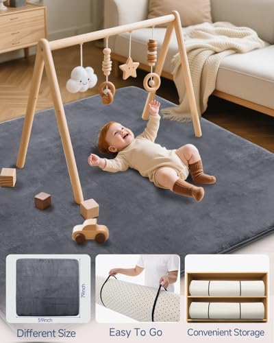 SEPARO Large Baby Play Mat for Floor,59x79 Playmat,Non-Slip Rug,Dark Grey - Image 6