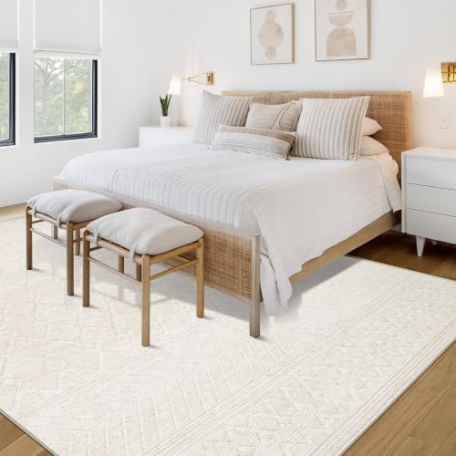Area Rug for Living Room 9x12: Large Washable Boho Moroccan Rugs Geometric Neutral Rug, Non-Slip Foldable Morden Farmhouse Indoor Floor Carpet for Bedroom Dining Table Home(Modern Beige,9'x12') - Image 3