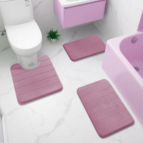 Yimobra Memory Foam Bath Mat, Super Soft Absorbent Bathroom Rug Non Slip, Quick Dry, Machine Washable Floor Carpet for Tub Shower, Home Decor Accessories, 24x17, Mauve - Image 2