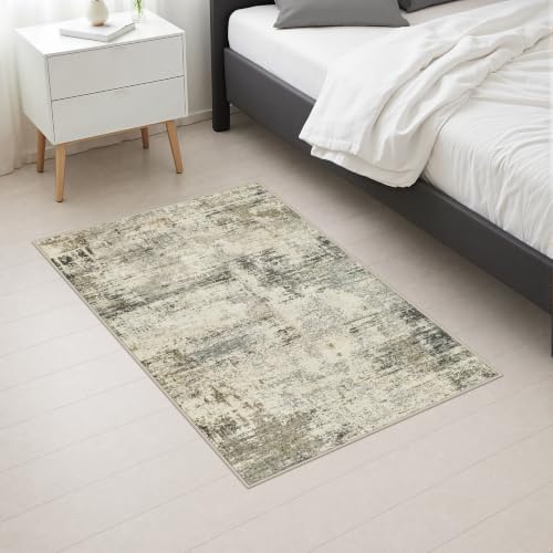 2x3 Washable Entryway Rug: Modern Abstract Soft Carpet Ash Brown - Image 5