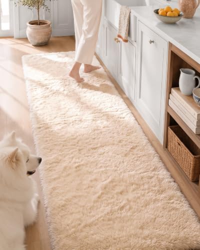 OLANLY 2x8 Machine Washable Runner Rugs for Hallway, Soft Fluffy Shaggy Bedside Rugs for Bedroom, Living Room, Indoor Floor Carpet for Kids Girls and Boys, Nursery Rooms, Home Decor Aesthetic, Beige by OLANLY