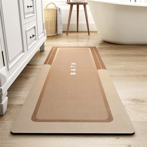MontVoo-Bath Mat-Bath Mat Rug Non Slip Super Absorbent Stain Resistant Quick Dry Thin Bathroom Rug-Bath Mats for Bathroom Floor Bathtub Vanity-Bathmat Bath Rug Easy Care 17"x50" Brown by MontVoo