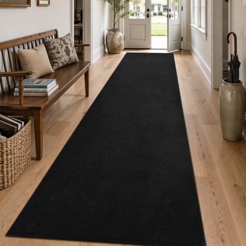 2x10 Black Solid Runner Rug Washable Non-Slip for Kitchen Hallway Bathroom - Image 3
