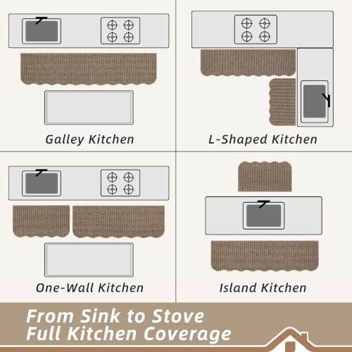 BEQHAUSE Kitchen Rugs Set of 2 Scalloped Edge, 17x30+17x60 in, Taupe - Image 6