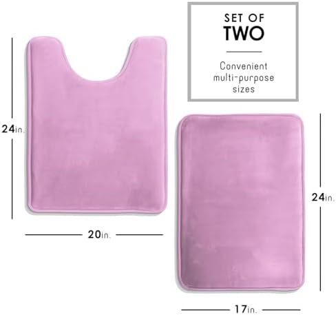 Clara Clark 2 Piece Bathroom Rugs, Velvet Memory Foam Bath Mat Set, Non-Slip Bath Rugs, Machine Wash, Dries Quickly, Ultra Soft Plush Bath Mats for Bathroom, 17 x 24 + Contour, Lavender Dream - Image 2