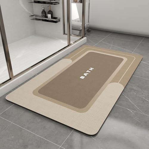MontVoo Bath Mat-Bath Mat Rug Non Slip Super Absorbent Stain Resistant Quick Dry Thin Bathroom Rug-Bath Mats for Bathroom Floor Bathtub Vanity-Bathmat Bath Rug Easy Care-17"x27",Beige by MontVoo