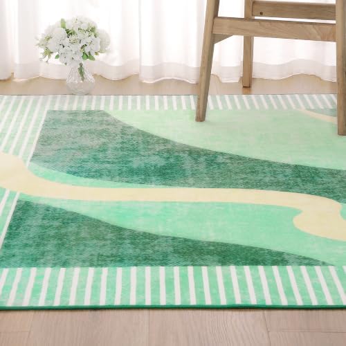 Living Room Rug 6x9 Green Area Rug Machine Washable Carpet Non Slip Indoor Large Rugs for Bedroom, Classroom, College Dorm, Farmhouse, Dining Room, Kids Playroom by OmpaaHomeDecor