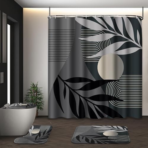Bathroom Set with Shower Curtain and Rug Set of 4 Abstract Boho by Tayney