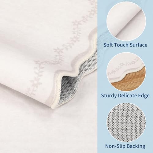 GarveeHome 5x7 Scalloped Area Rug Beige Washable Bedroom Living Room Rug - Image 4