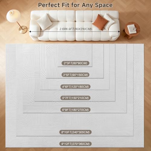 Pauwer 4x6 Area Rugs for Living Room, Modern Non Slip Washable Rug, White - Image 2