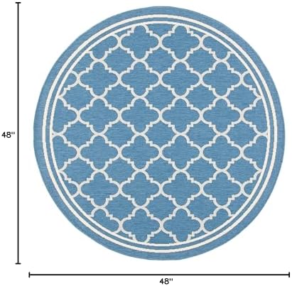 SAFAVIEH Courtyard Collection 4' Round Blue/Beige CY6918 Trellis Indoor/ Outdoor Splashproof Easy Scrubbing Patio Backyard Mudroom Area Rug - Image 4