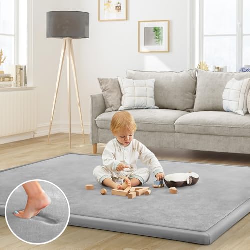Baby Play Mat for Floor Nursery Rug Muscle Mat Area Rug Playroom Rug 74"x50" Playpen Mat Elastic Foam 1.3" Thick Crawling Mat for Babies,Toddlers, Infants, Kids,A Light Gray - Image 2