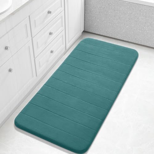 Yimobra Long Bath Mat 44"x24", Super Soft Quick Dry Memory Foam Bathroom Rug, Water Absorbent, Non Slip Backing Machine Washable for Tub Shower, Thick Comfort Support, Teal by Yimobra