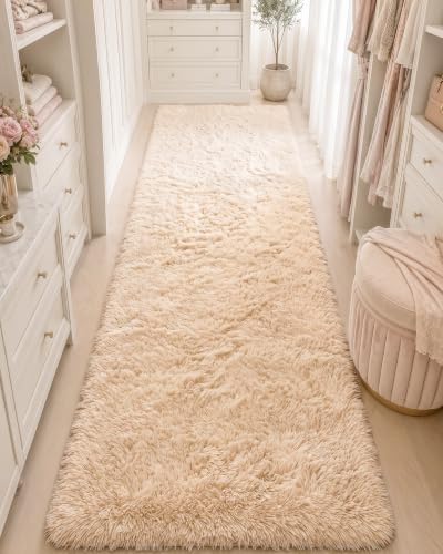 OLANLY 3x7 Machine Washable Runner Rugs for Hallway, Soft Fluffy Shaggy Bedside Rugs for Bedroom, Living Room, Indoor Floor Carpet for Kids Girls and Boys, Nursery Rooms, Home Decor Aesthetic, Beige by OLANLY