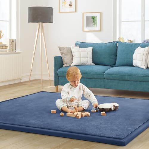 Baby Play Mat for Floor Nursery Rug Muscle Mat Area Rug Playroom Rug 79"x118" Playpen Mat Elastic Foam 1.3" Thick Crawling Mat for Babies,Toddlers, Infants, Kids,Sapphire Blue by ILPEOD