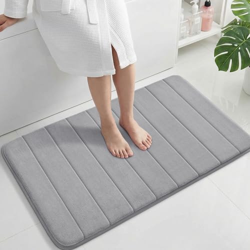 Yimobra Large Bath Mat 36"x24", Super Soft Quick Dry Memory Foam Bathroom Rug, Water Absorbent, Non Slip Backing Machine Washable for Tub Shower, Thick Comfort Support, Gray by Yimobra