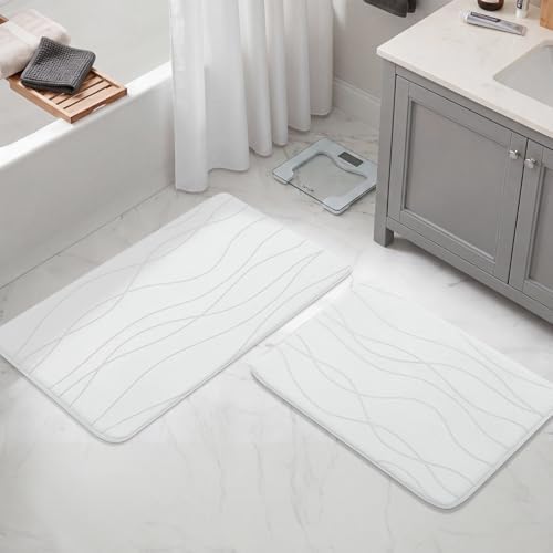 YIHOUSE Bathroom Rugs Set 2 Piece, Memory Foam Bath Mat White - Image 3