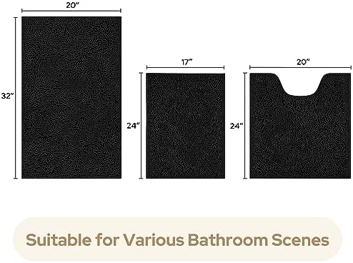 HOMEIDEAS Bathroom Rugs Set of 3, Super Soft Absorbent Chenille Bath Rugs - Image 3