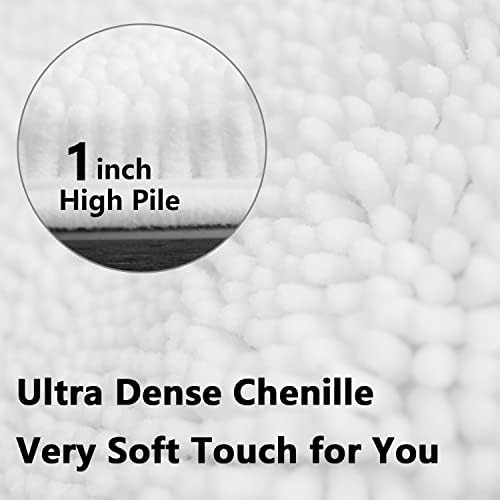 White Bathroom Rugs Chenille 3-Piece Extra Soft and Absorbent Shag White Bath Mat, Machine Wash Mat, Strong PVC Non-Slip Underside, Plush Carpet Mats - Image 5